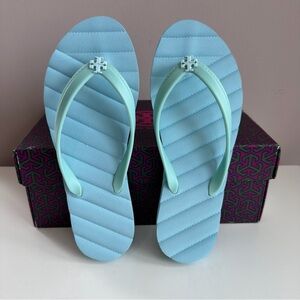 Tory Burch Kira Flip Flop Sandals With Logo Blue Size 6 NIB
